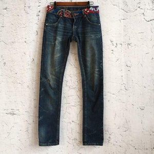 DESIGUAL SLIM FIT EMBROIDERED WAIST JEANS